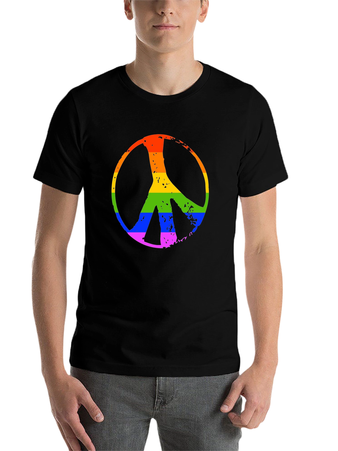 Black Rainbow Peace Sign Black T-Shirt view 7