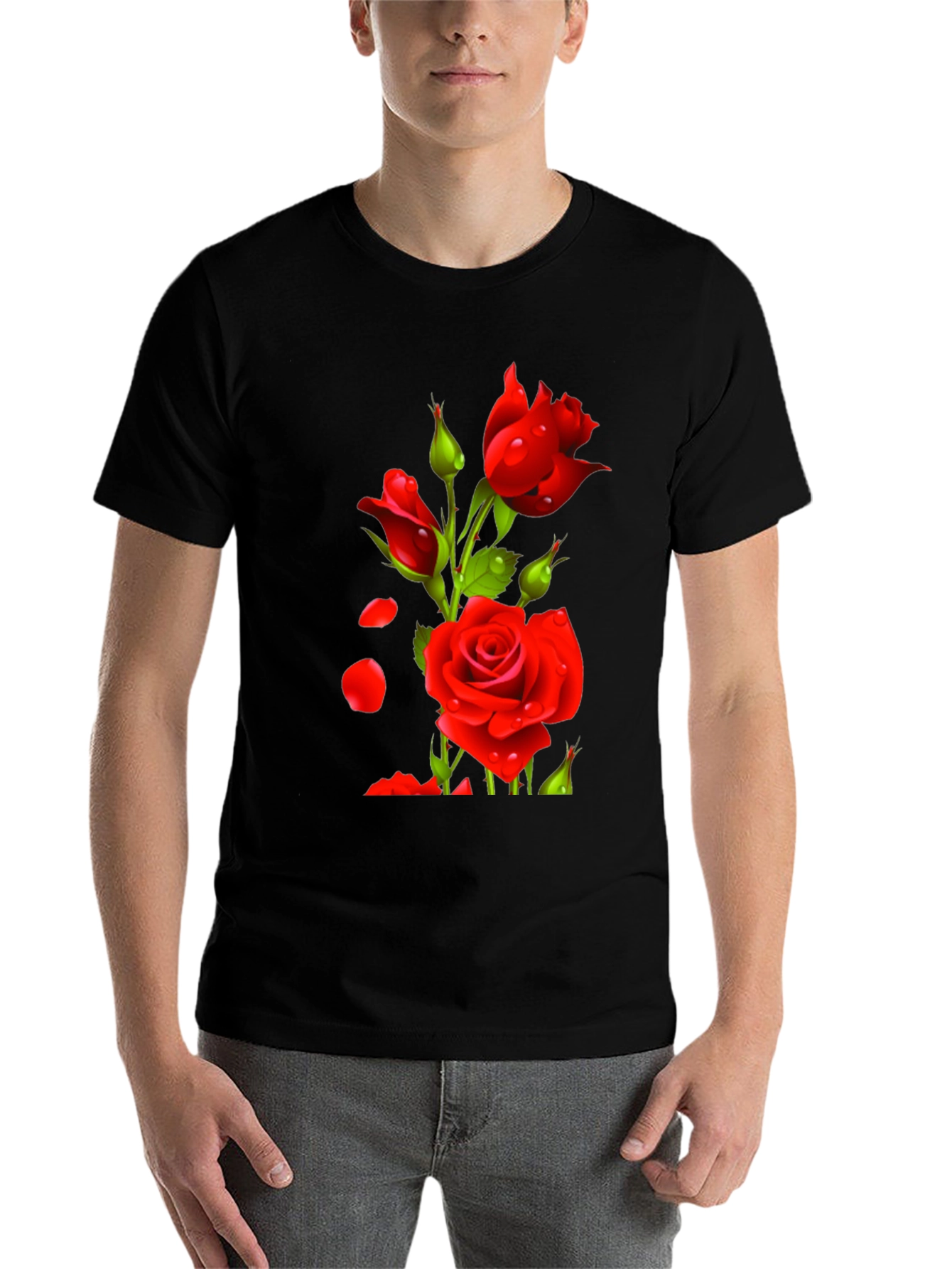 Black Men's Black Rose Graphic T-Shirt view 7