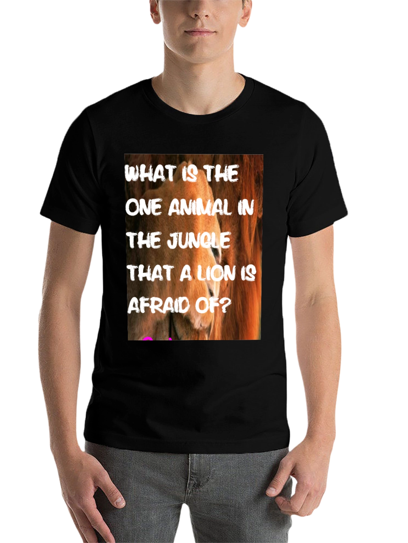 Black Lion Riddle Graphic Tee - Jungle Humor T-Shirt view 7