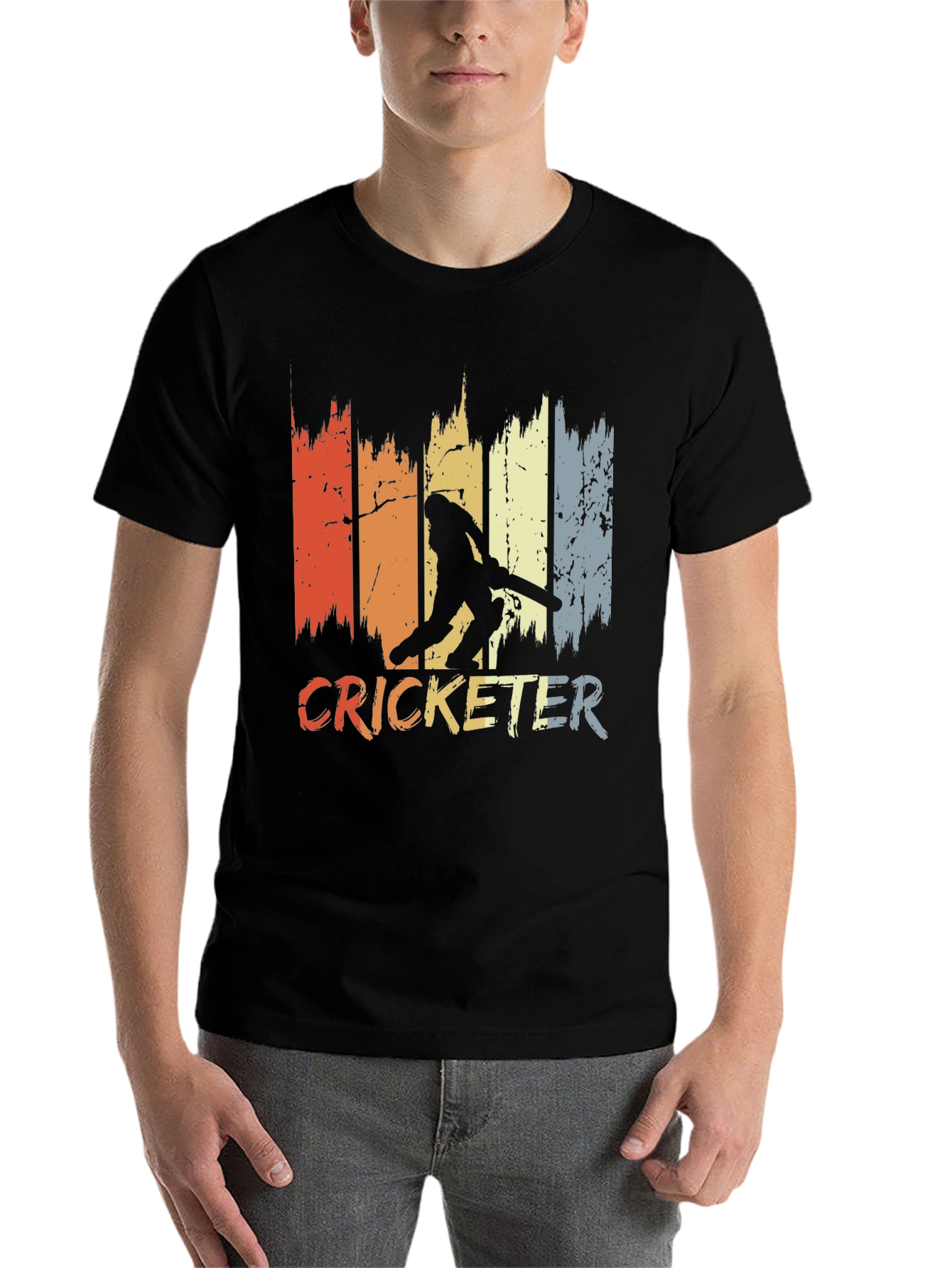 Black Vintage Cricketer T-Shirt - Retro Style view 7