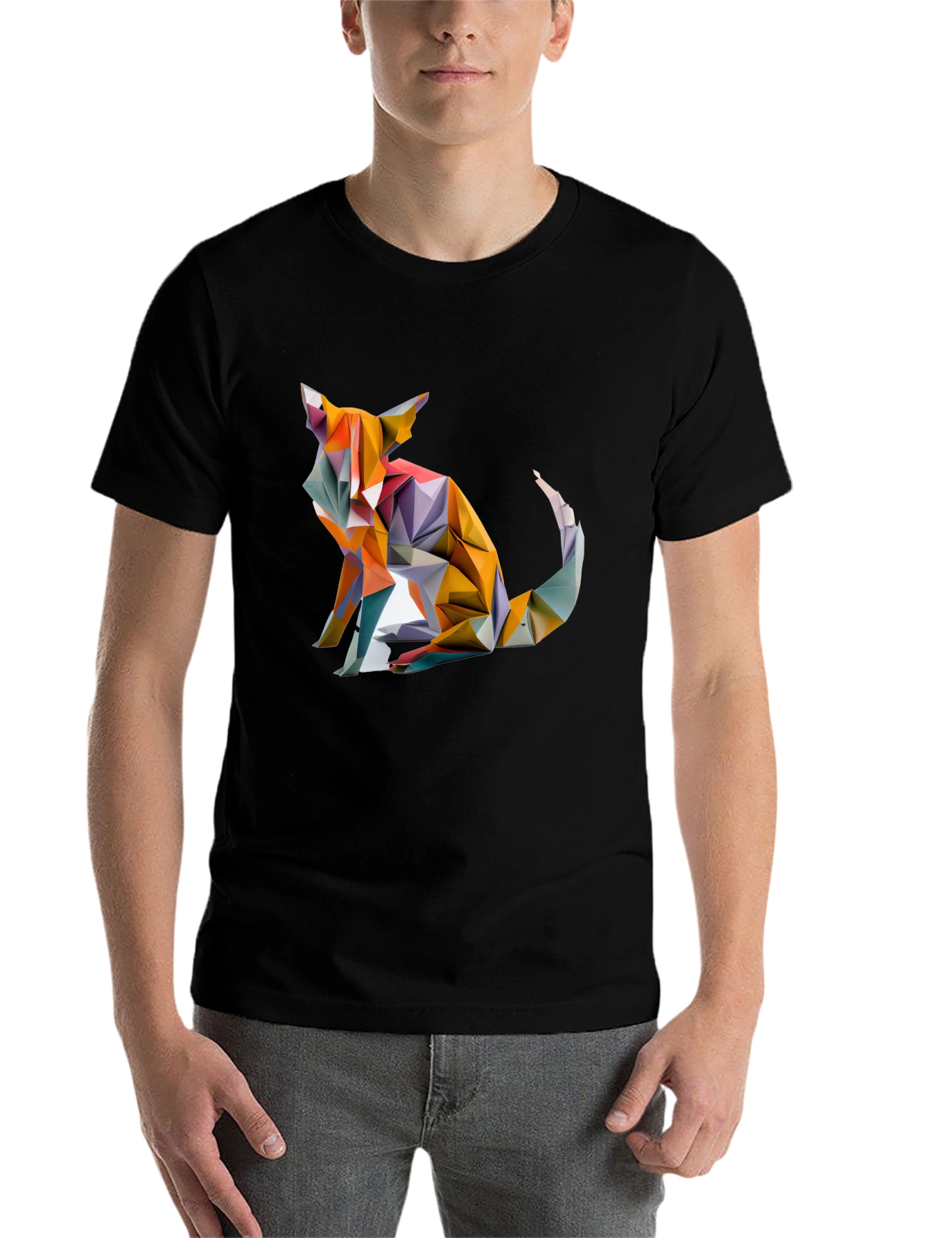 Black Geometric Fox Graphic Black T-Shirt view 7