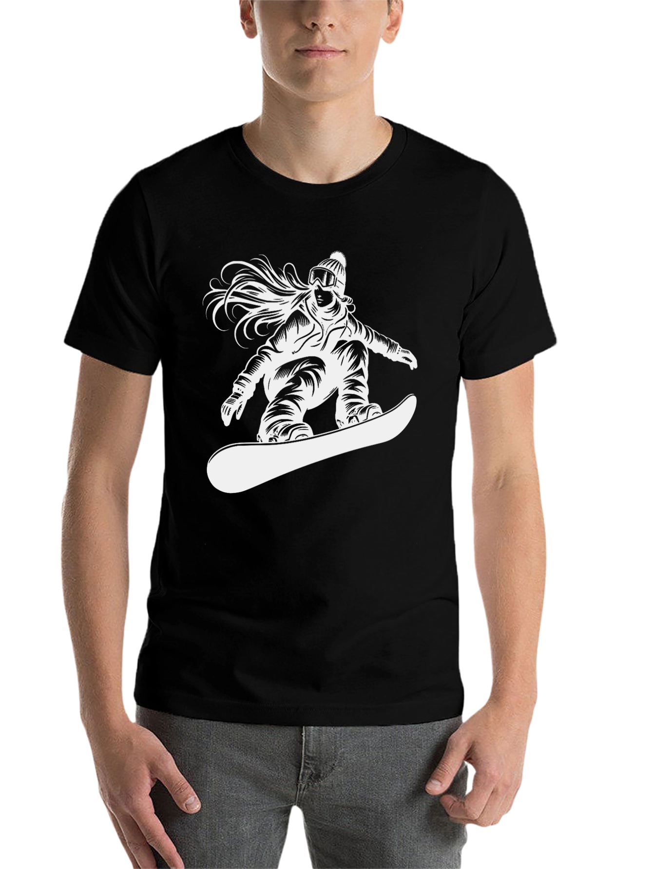 Black Snowboarder Graphic T-Shirt - Black Casual Tee view 7