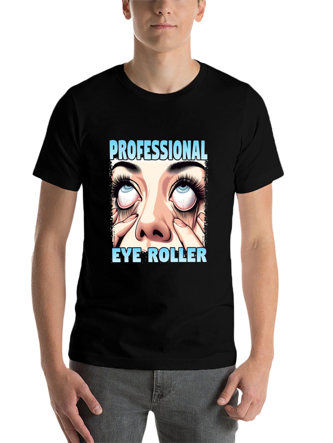 Black Professional Eye Roller Graphic T-Shirt view 7