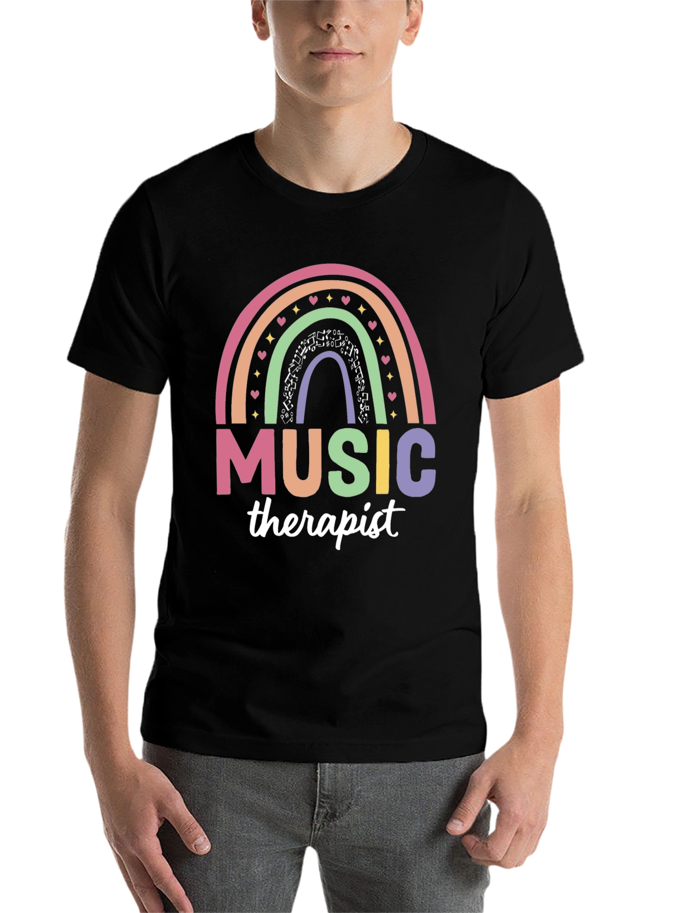 Black Music Therapist Rainbow Graphic T-Shirt view 7