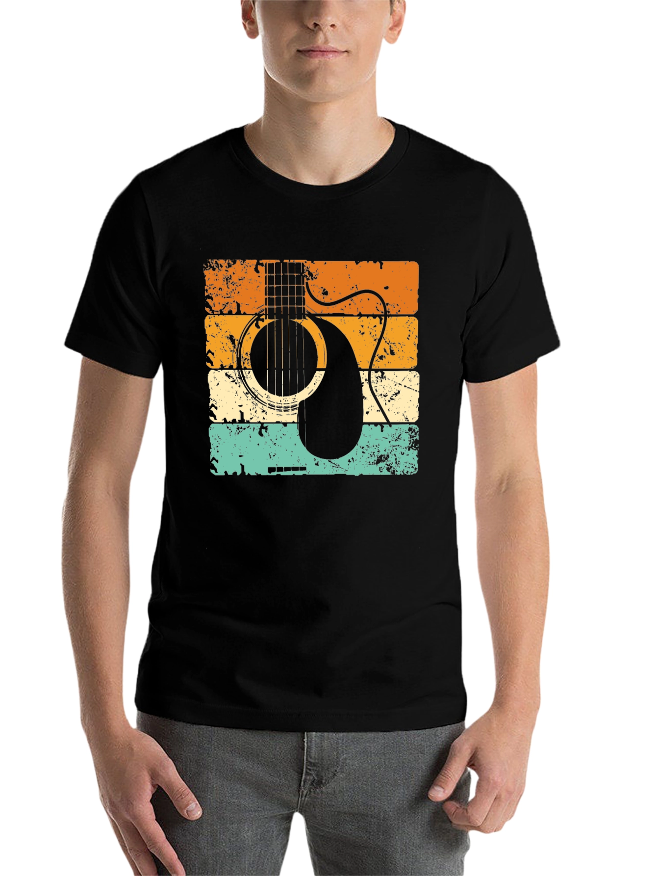 Black Retro Guitar Graphic T-Shirt view 7