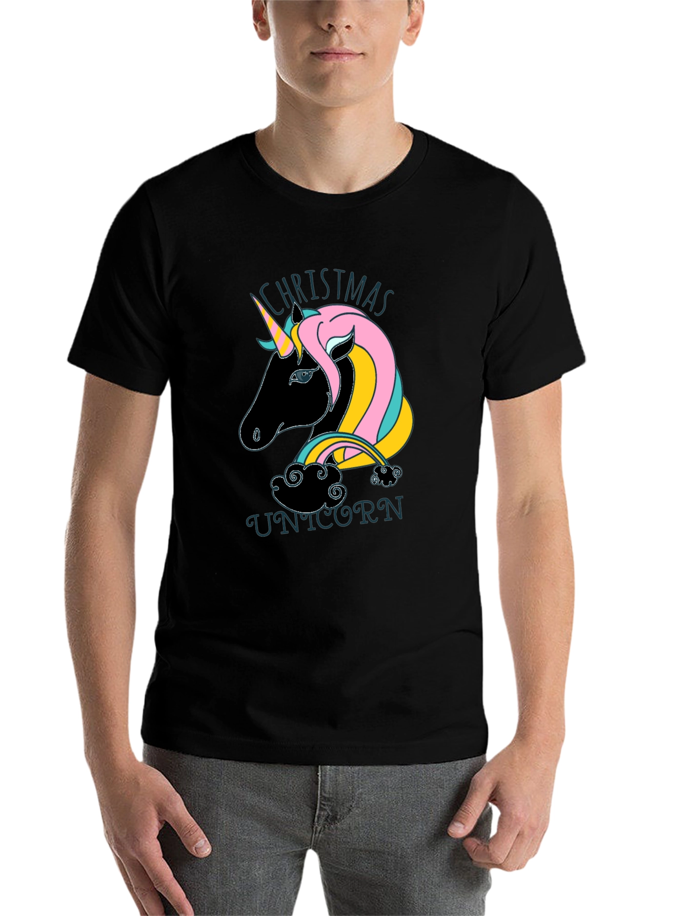 Black Christmas Unicorn Black T-Shirt view 7