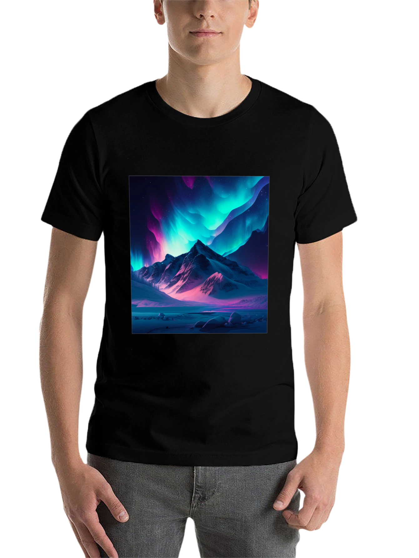 Black Aurora Mountain Graphic Tee - Black Cotton Blend view 7