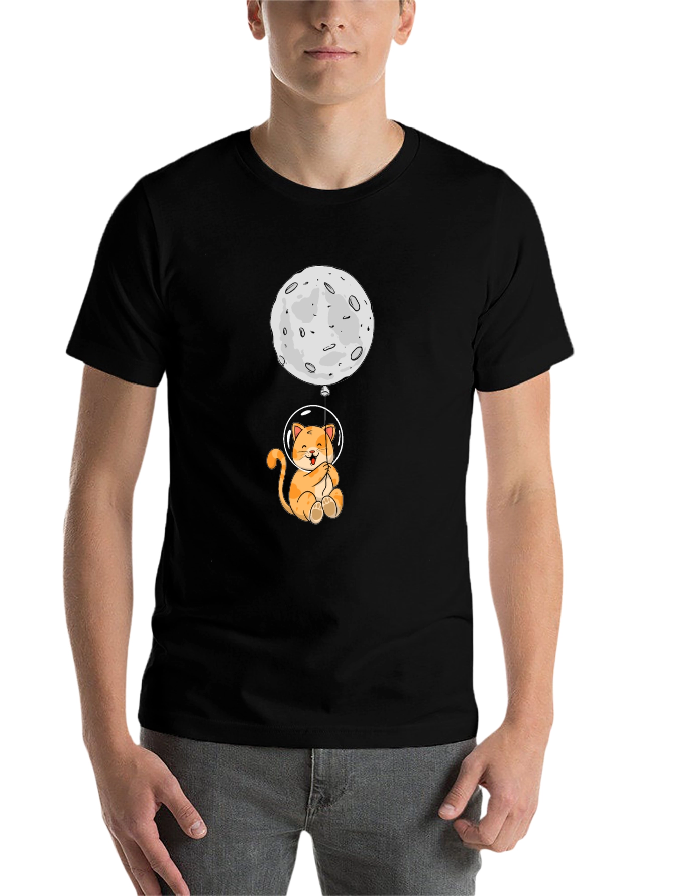 Black Astronaut Cat & Moon Graphic Tee view 7
