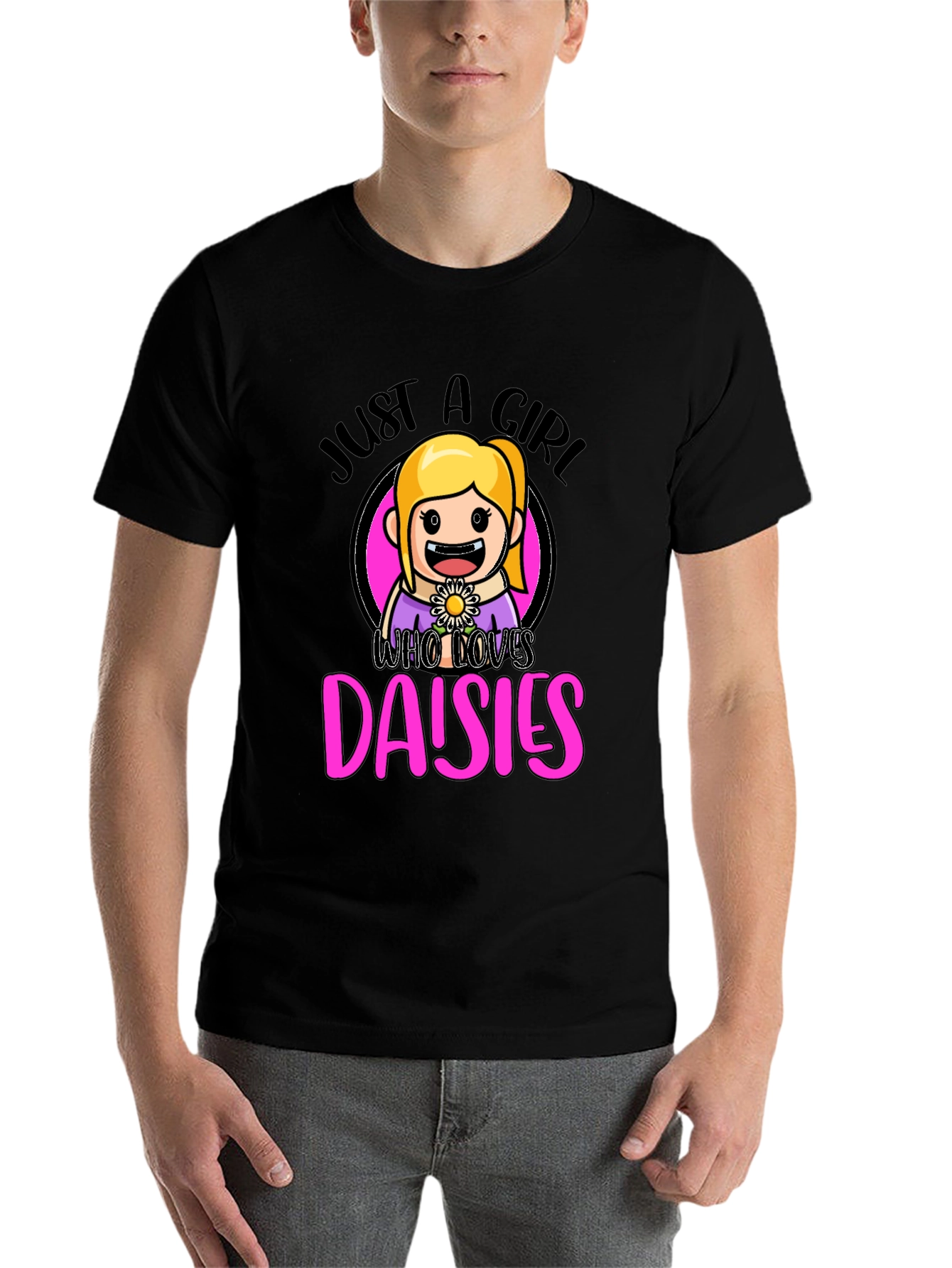 Black Just a Girl Who Loves Daisies Graphic T-Shirt view 7