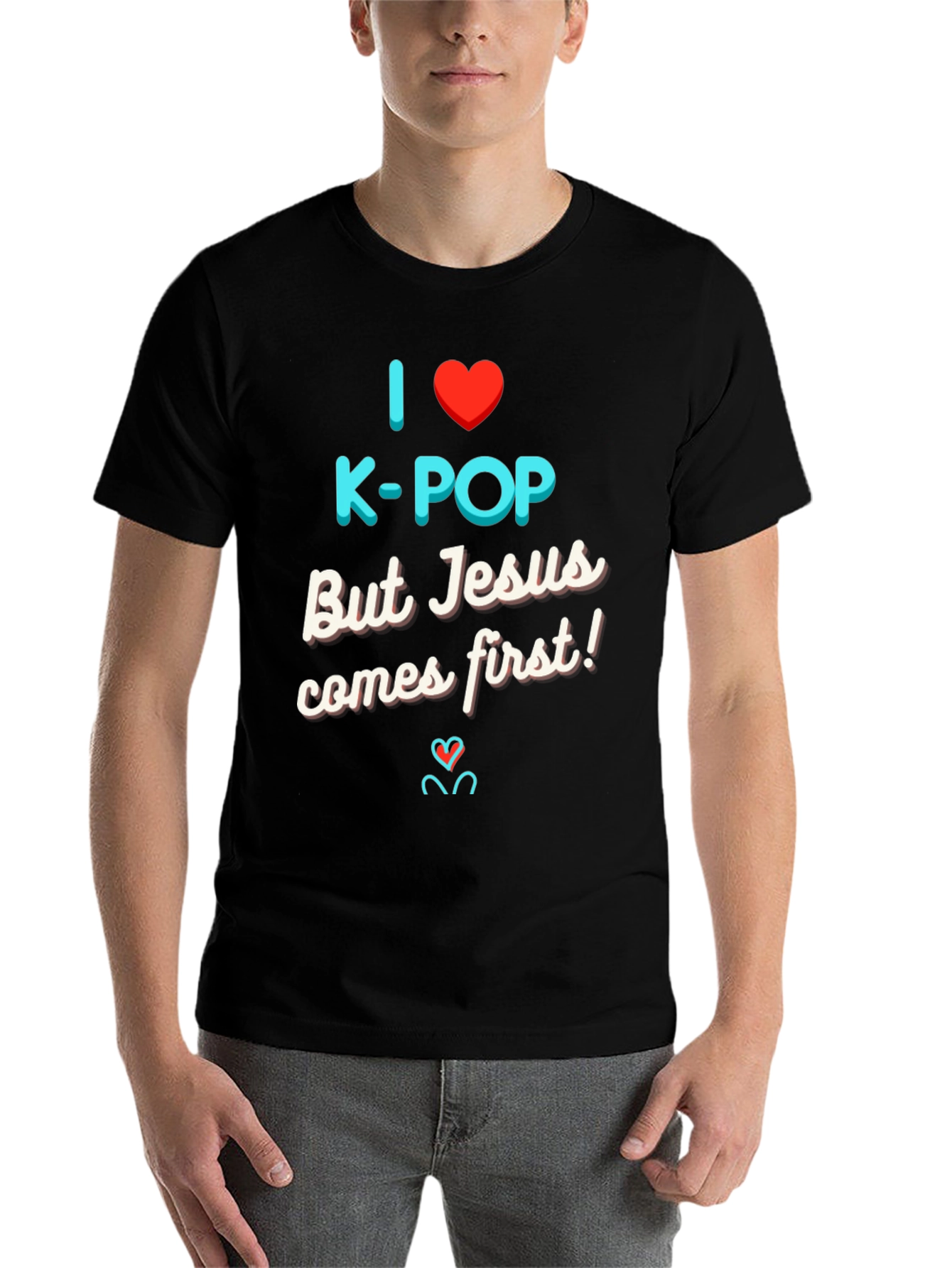 Black I Love K-Pop But Jesus T-Shirt view 7
