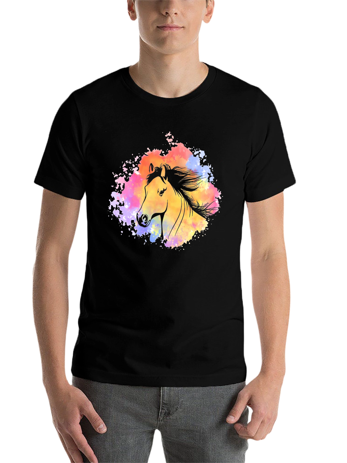 Black Watercolor Horse Graphic T-Shirt - Stylish Black Tee view 7
