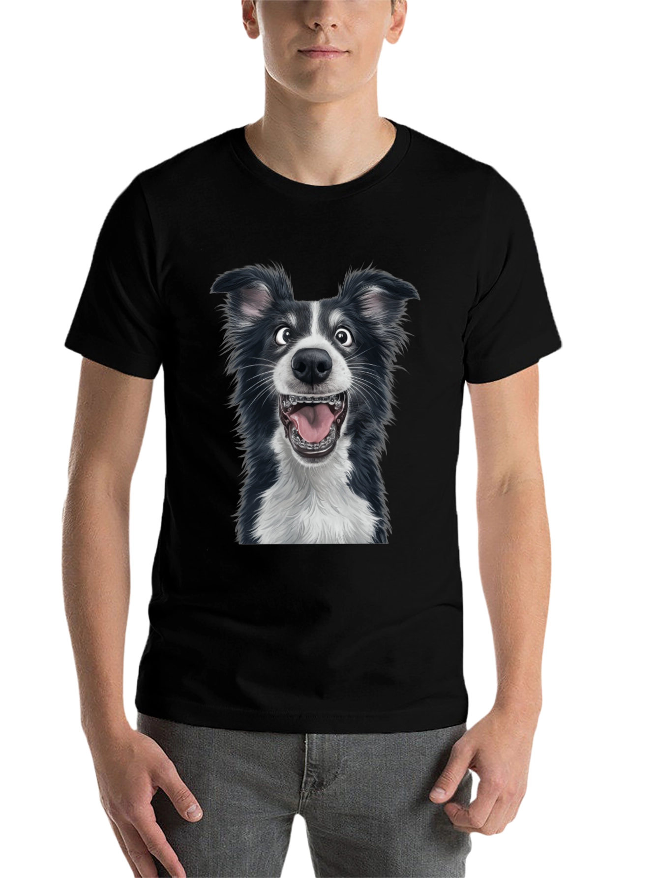 Black Funny Dog Graphic Tee - Black Cotton Blend T-Shirt view 7