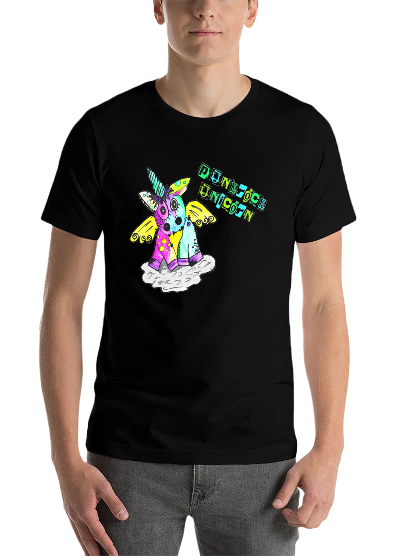 Black Punk Rock Unicorn Graphic Tee - Black view 7