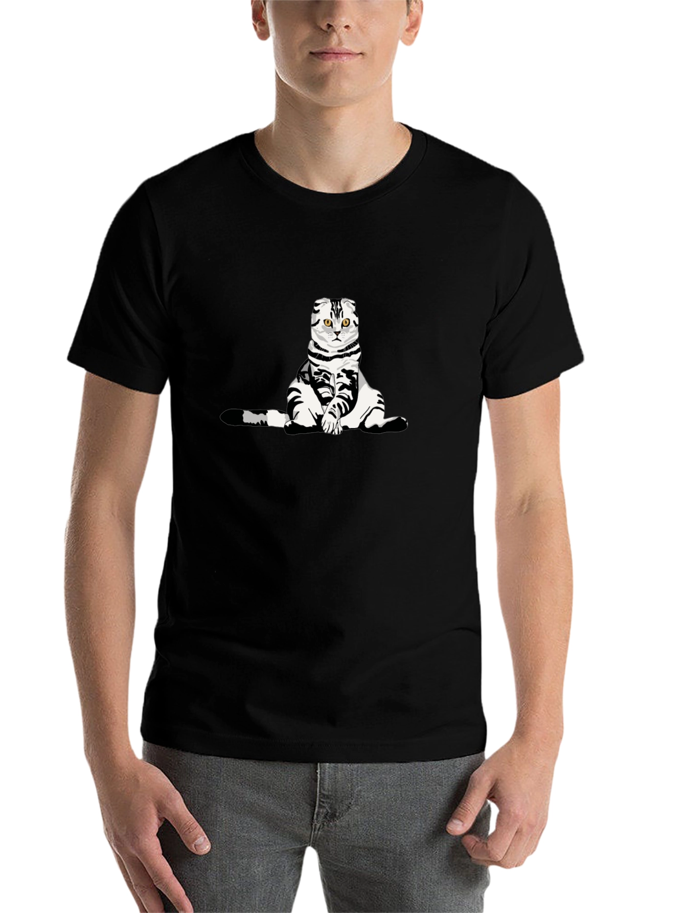 Black Cat Graphic Tee - Quirky Black Cotton T-Shirt view 7