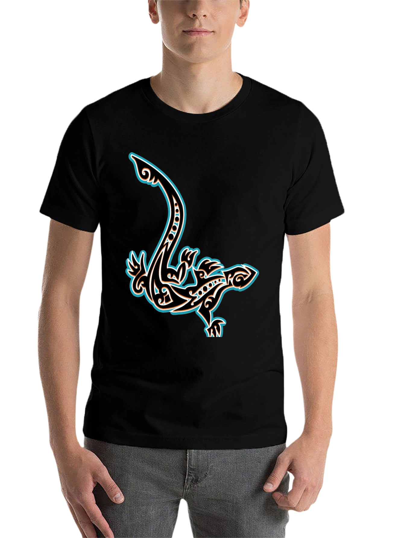 Black Tribal Lizard Graphic T-Shirt - Cool Unique Design view 7