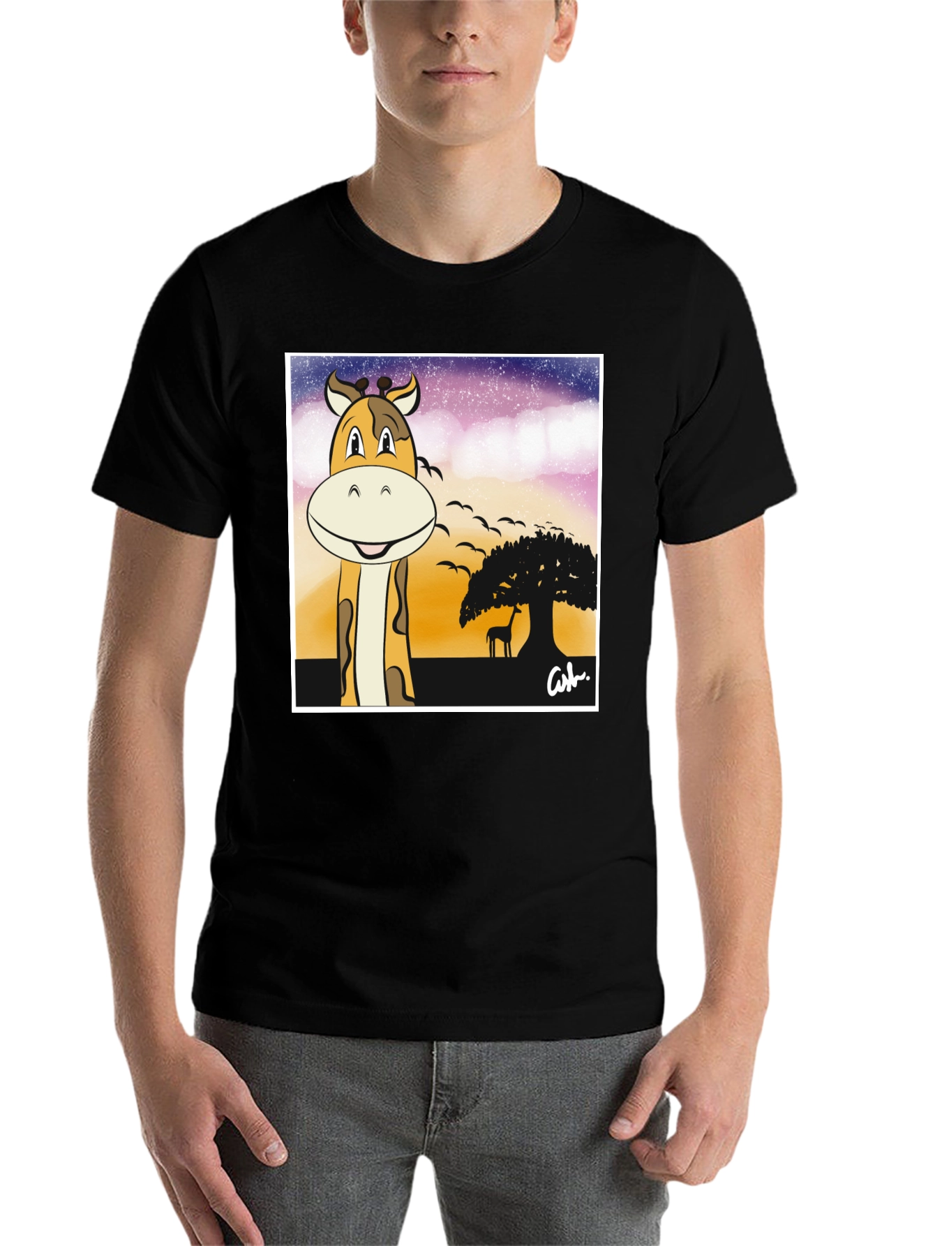 Black Giraffe Safari T-Shirt - Cartoon Design view 7