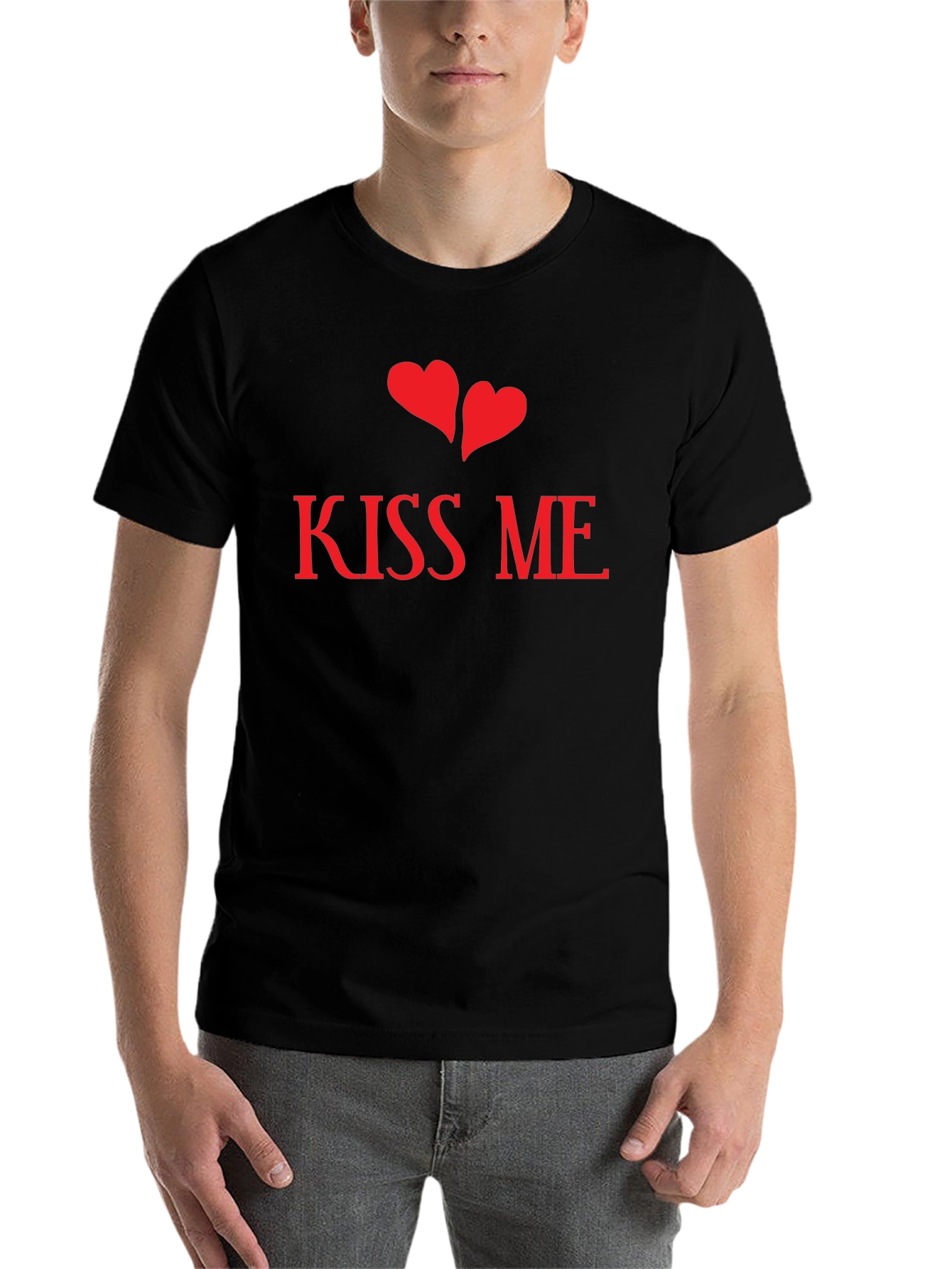 Black Kiss Me Valentines T-Shirt - Black view 7