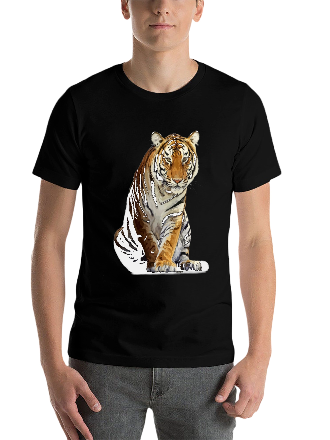 Black Cool Tiger Graphic Black T-Shirt for Men view 7