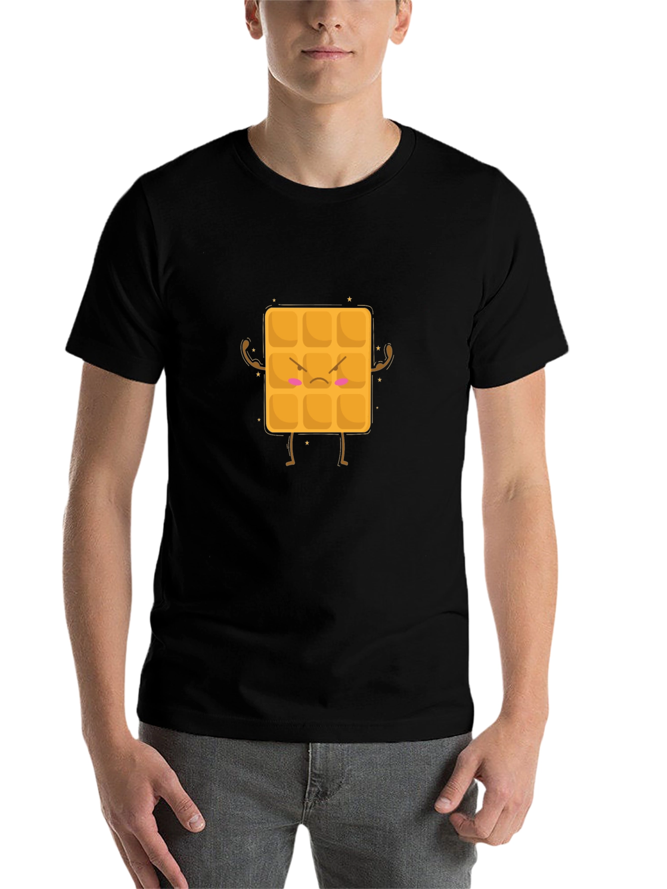 Black Angry Waffle Graphic Black T-Shirt - Funny Food Tee view 7