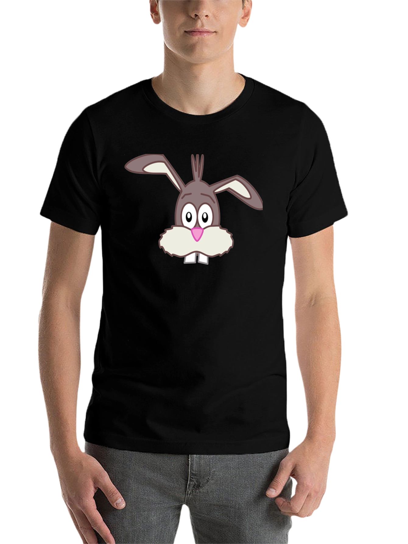 Black Funny Cartoon Bunny Graphic Black T-Shirt view 7