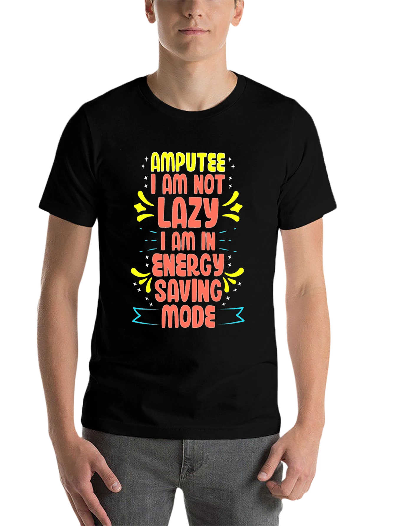 Black Amputee Energy Saving Mode Graphic Tee view 7