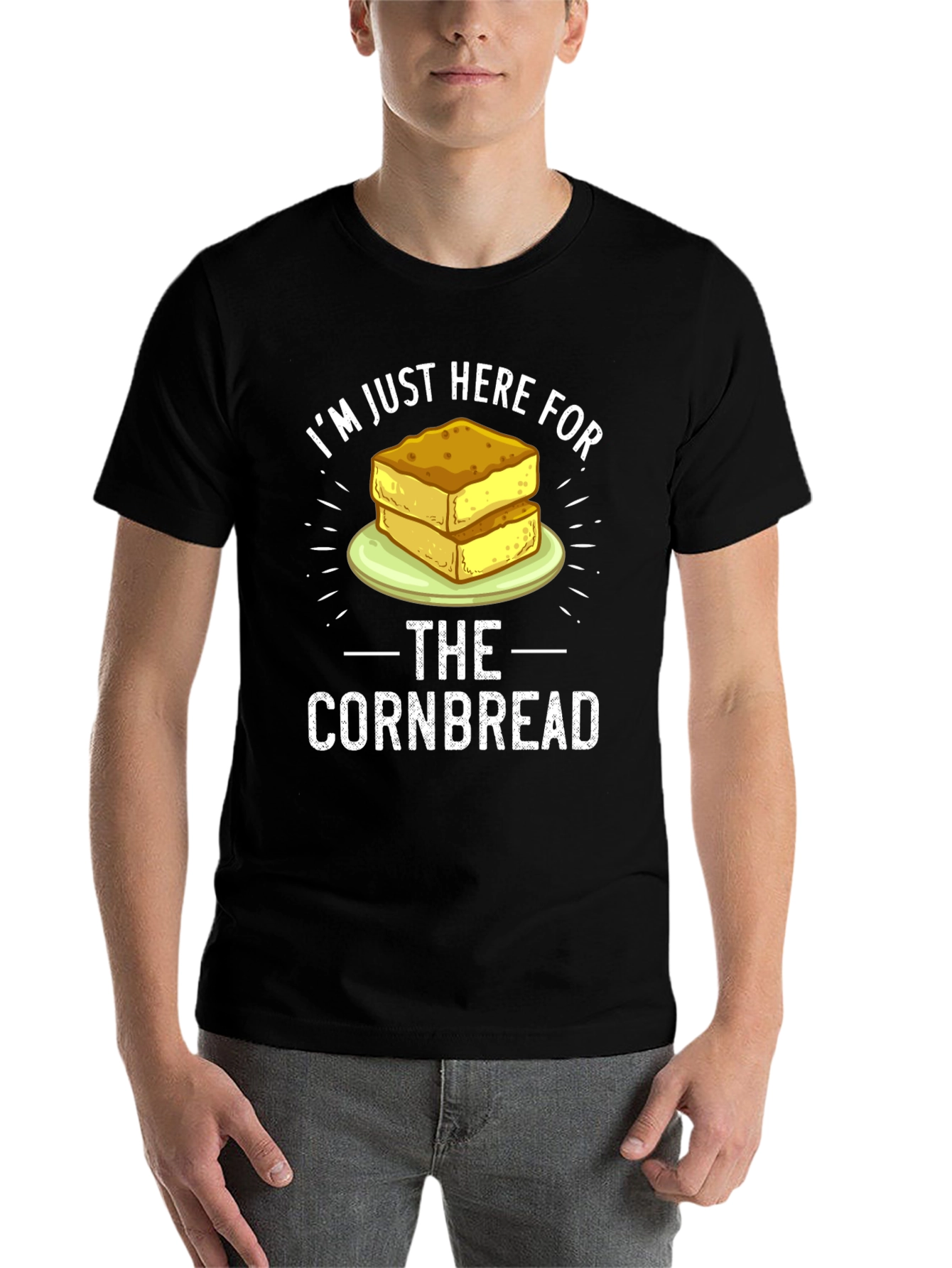 Black I'm Just Here For The Cornbread T-Shirt view 7