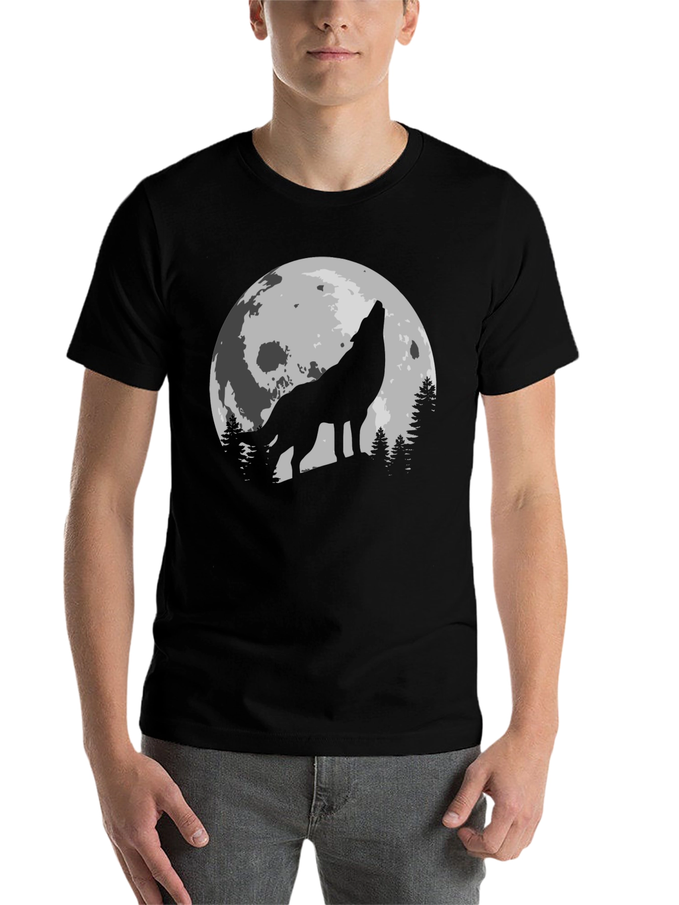 Black Wolf Moon Graphic Tee - Black Cotton Blend view 7