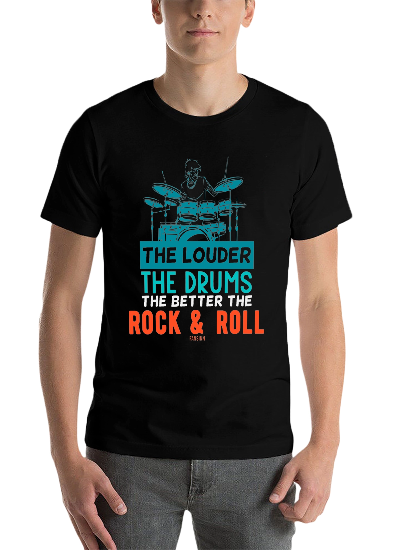 Black Rock & Roll Drummer Graphic T-Shirt view 7