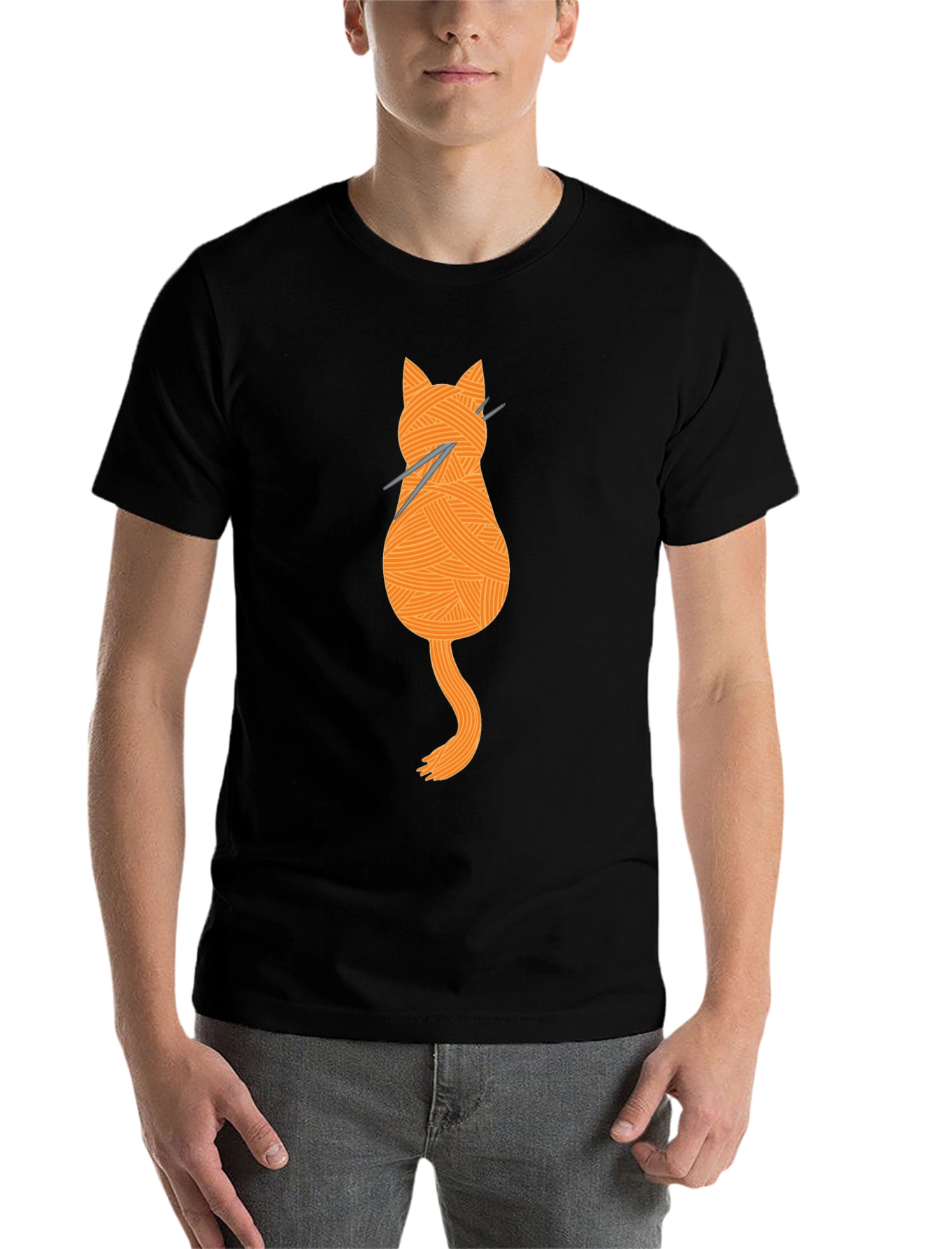 Black Knitting Cat Tee - Yarn Lover's Graphic T-Shirt view 7