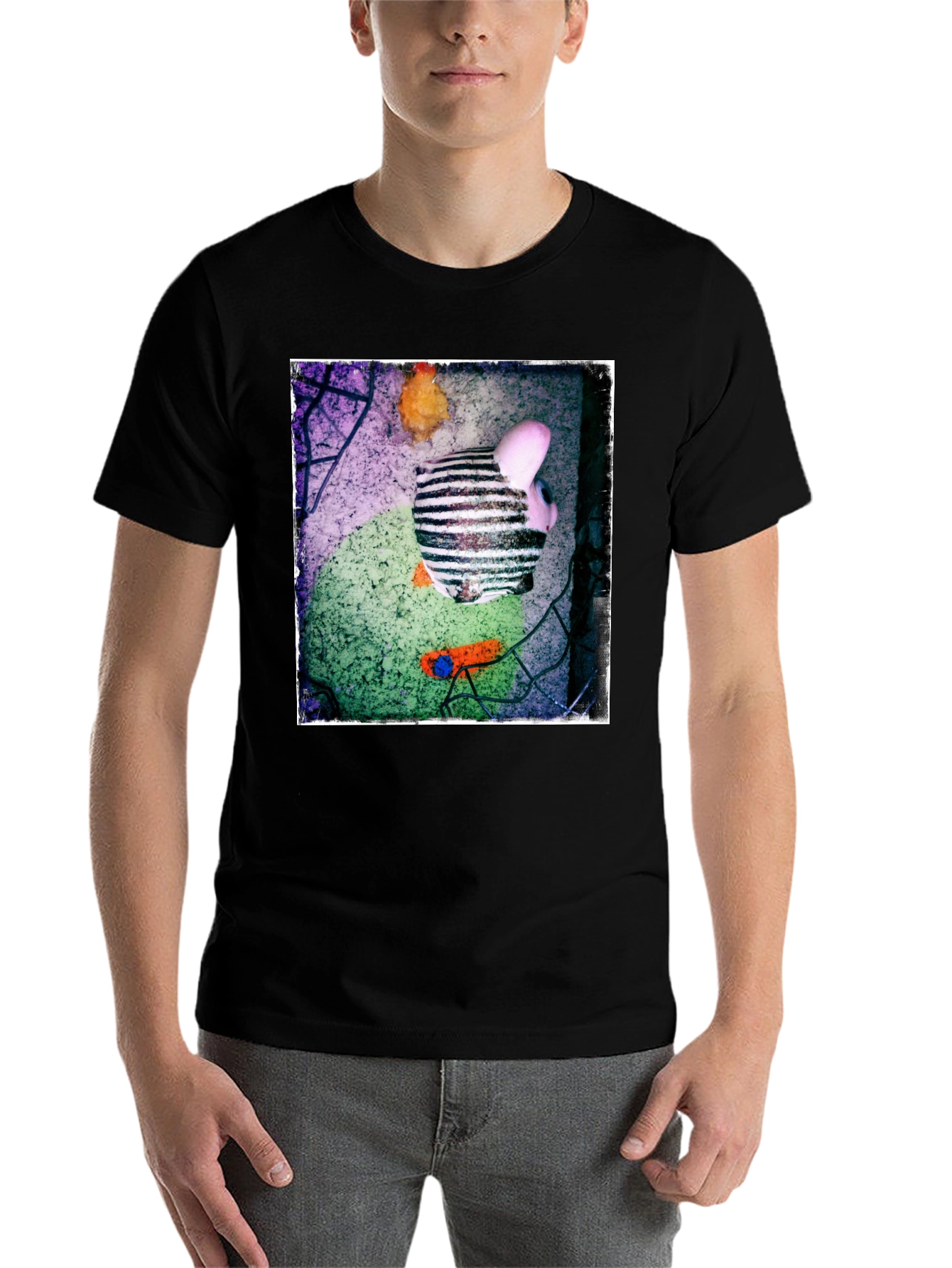 Black Abstract Piggy Bank Graphic Tee - Unique Men's T-Shirt view 7