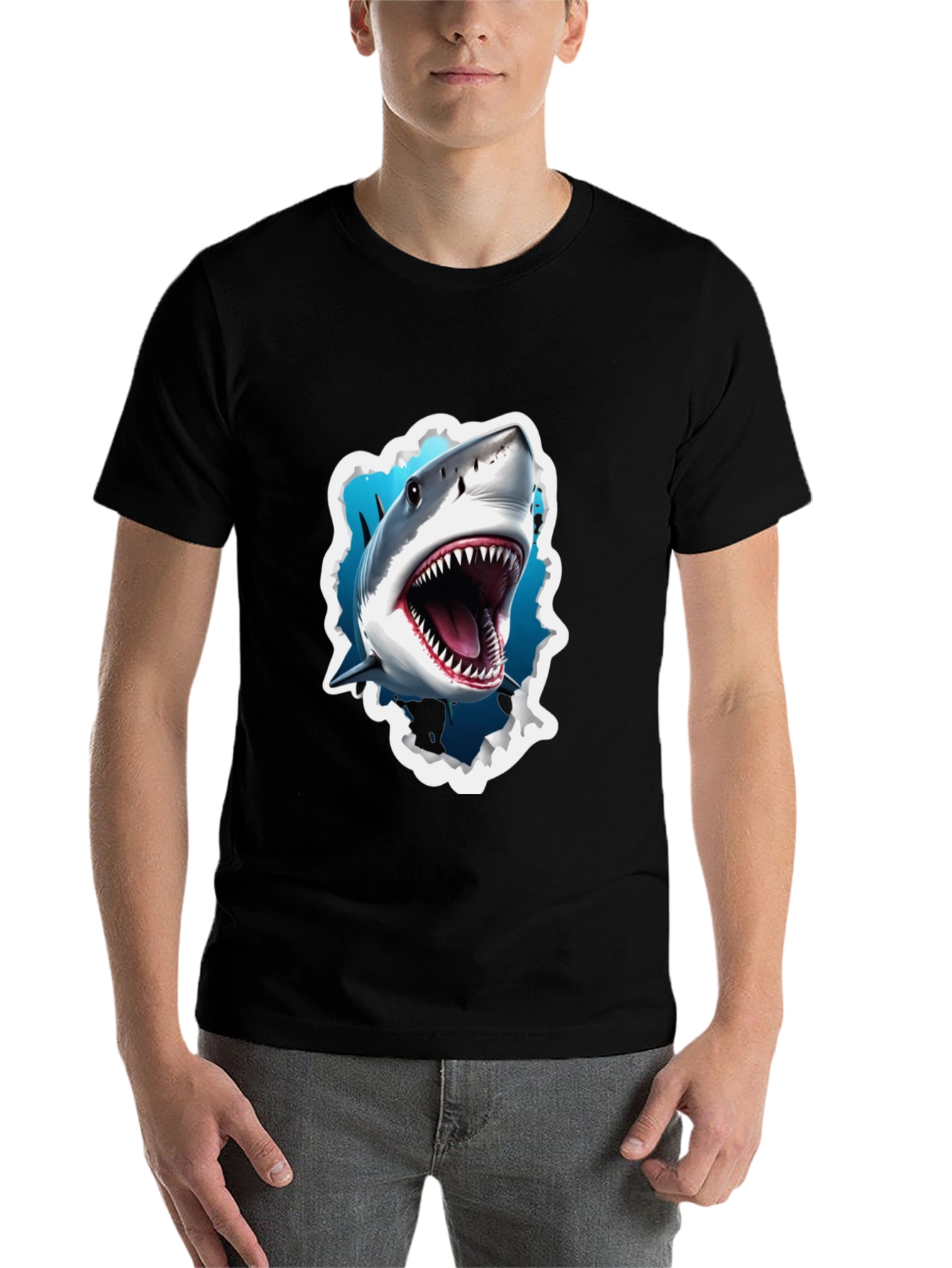 Black Shark Attack Graphic Tee - Bold Black T-Shirt view 7