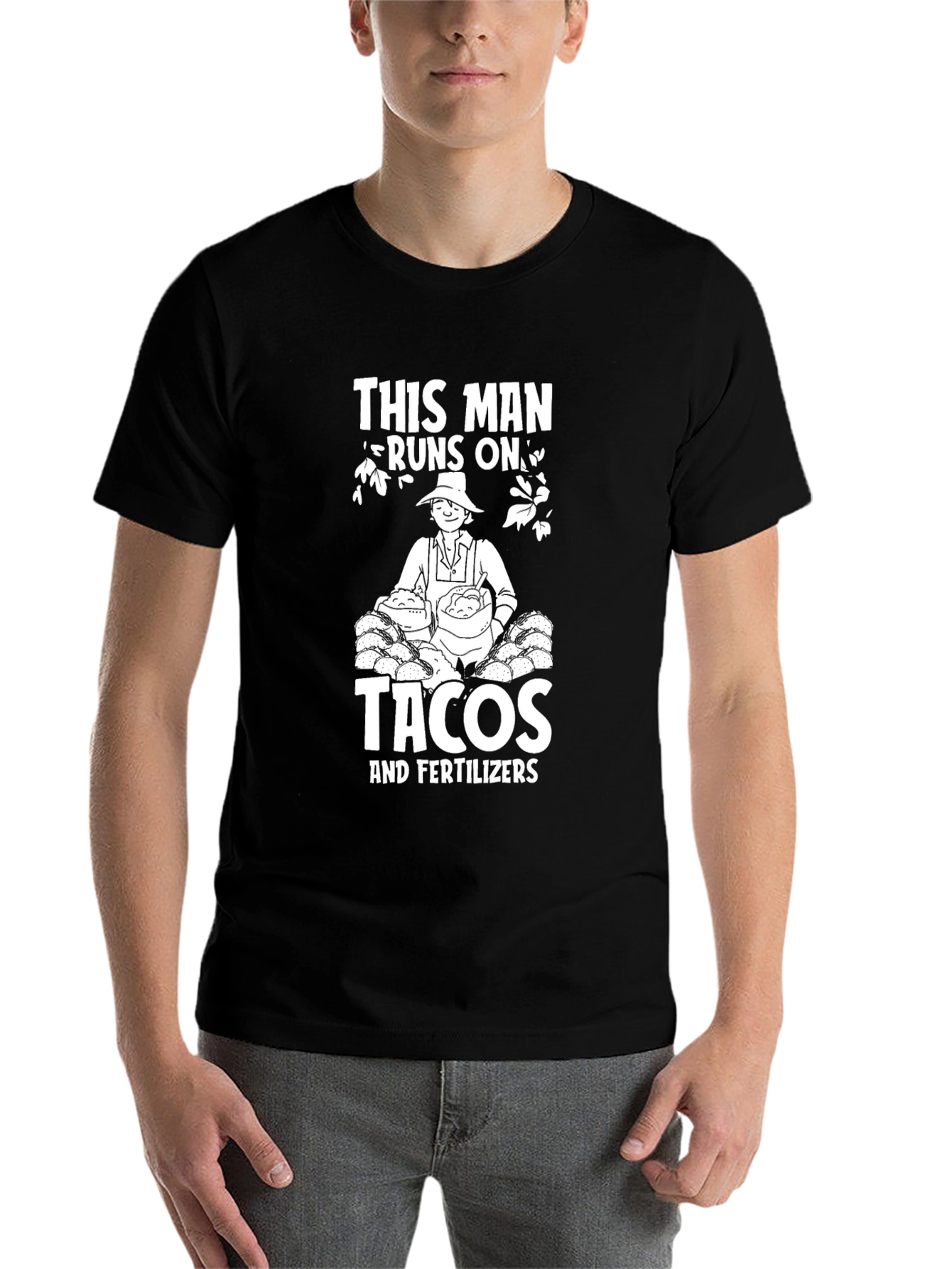 Black Funny "Tacos & Fertilizer" Graphic Tee view 7