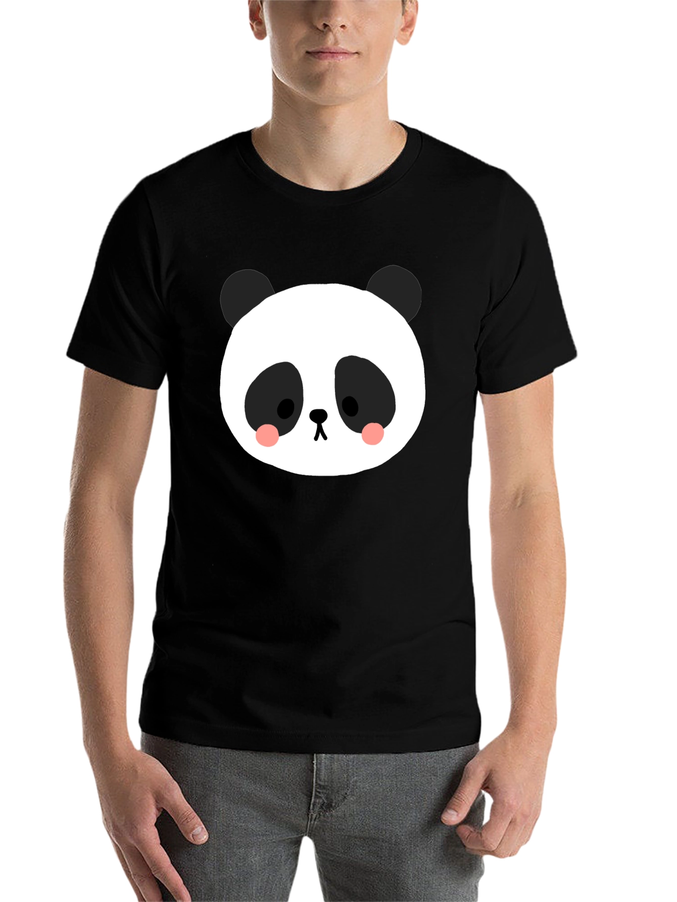 Black Cute Panda Graphic Tee - Black Cotton Blend view 7