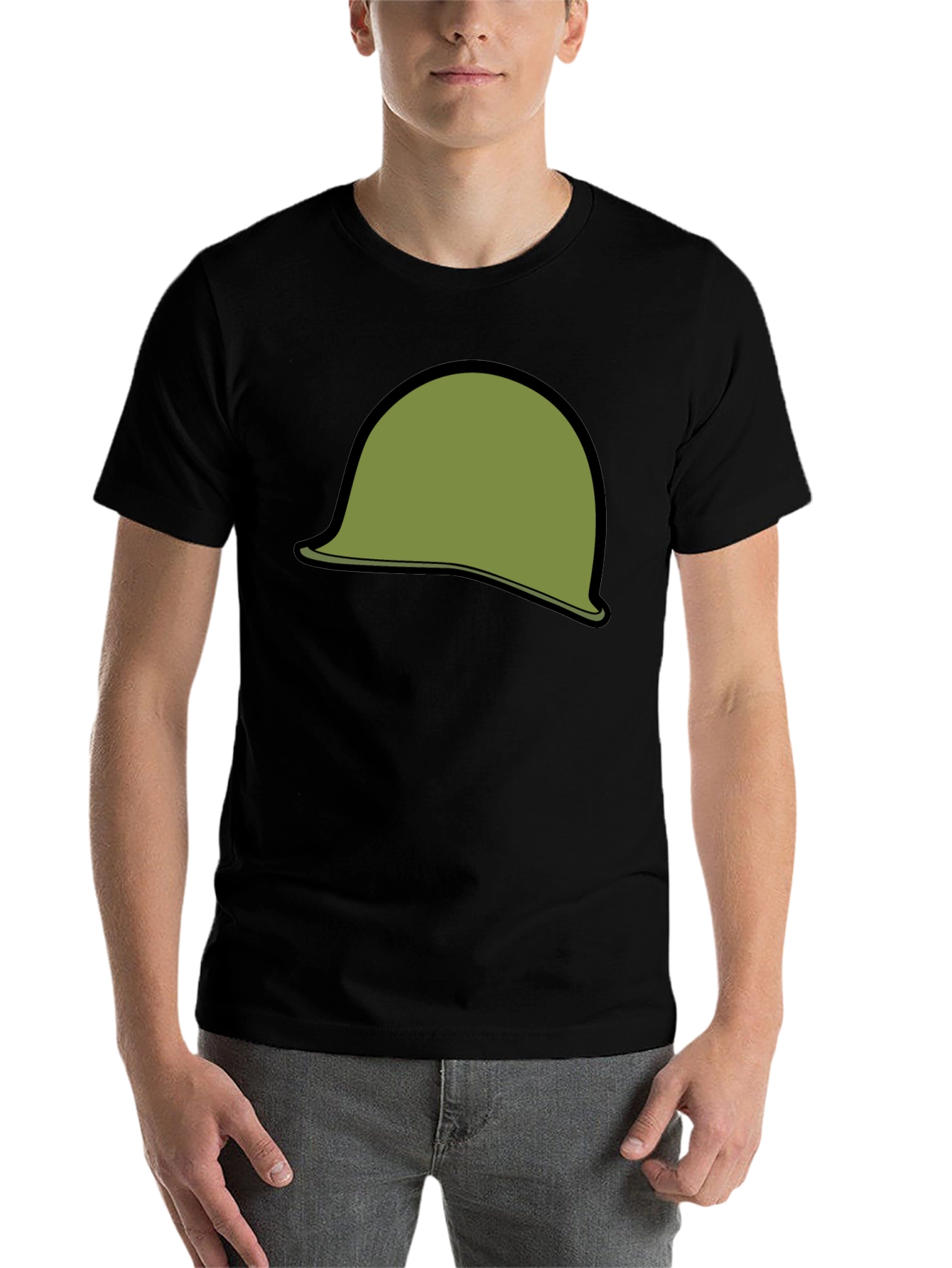 Black Retro Military Helmet Graphic Tee - Black Cotton Blend view 7