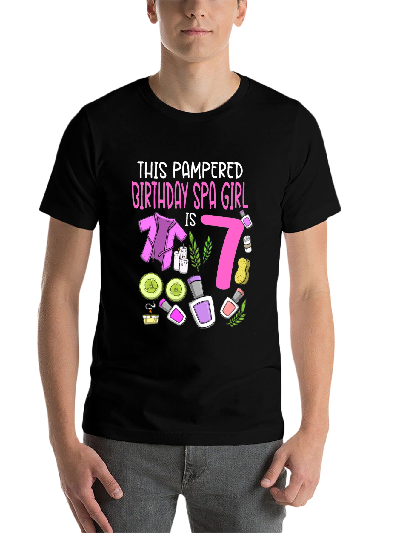 Black Pampered Birthday Spa Girl 7th Birthday T-Shirt view 7
