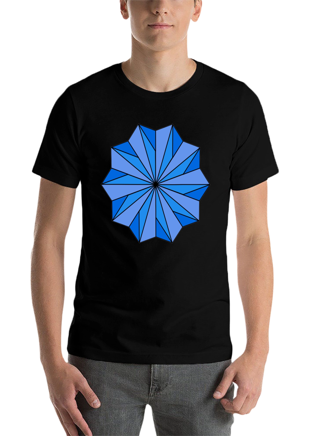 Black Geometric Starburst Graphic Tee - Black Cotton Blend Shirt view 7