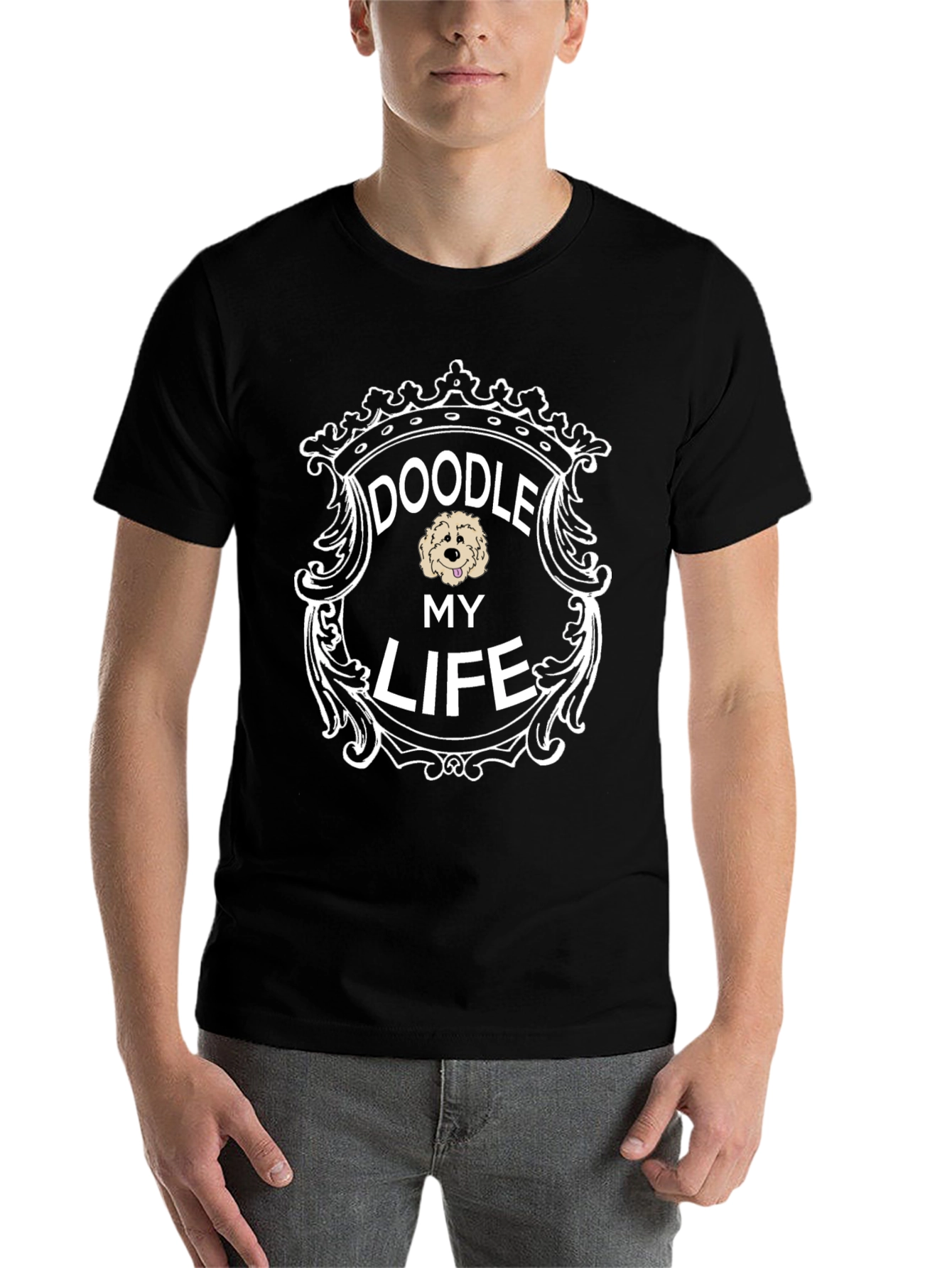 Black Doodle My Life T-Shirt - Black Crew Neck view 7