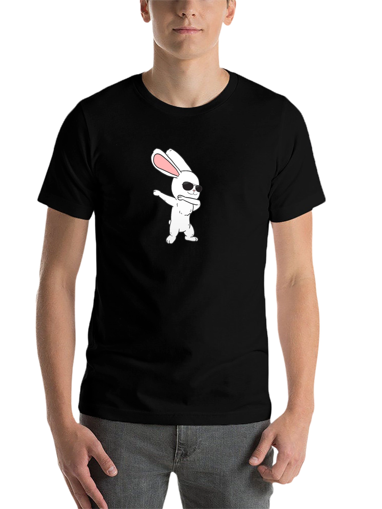 Black Dabbing Bunny Graphic Tee view 7