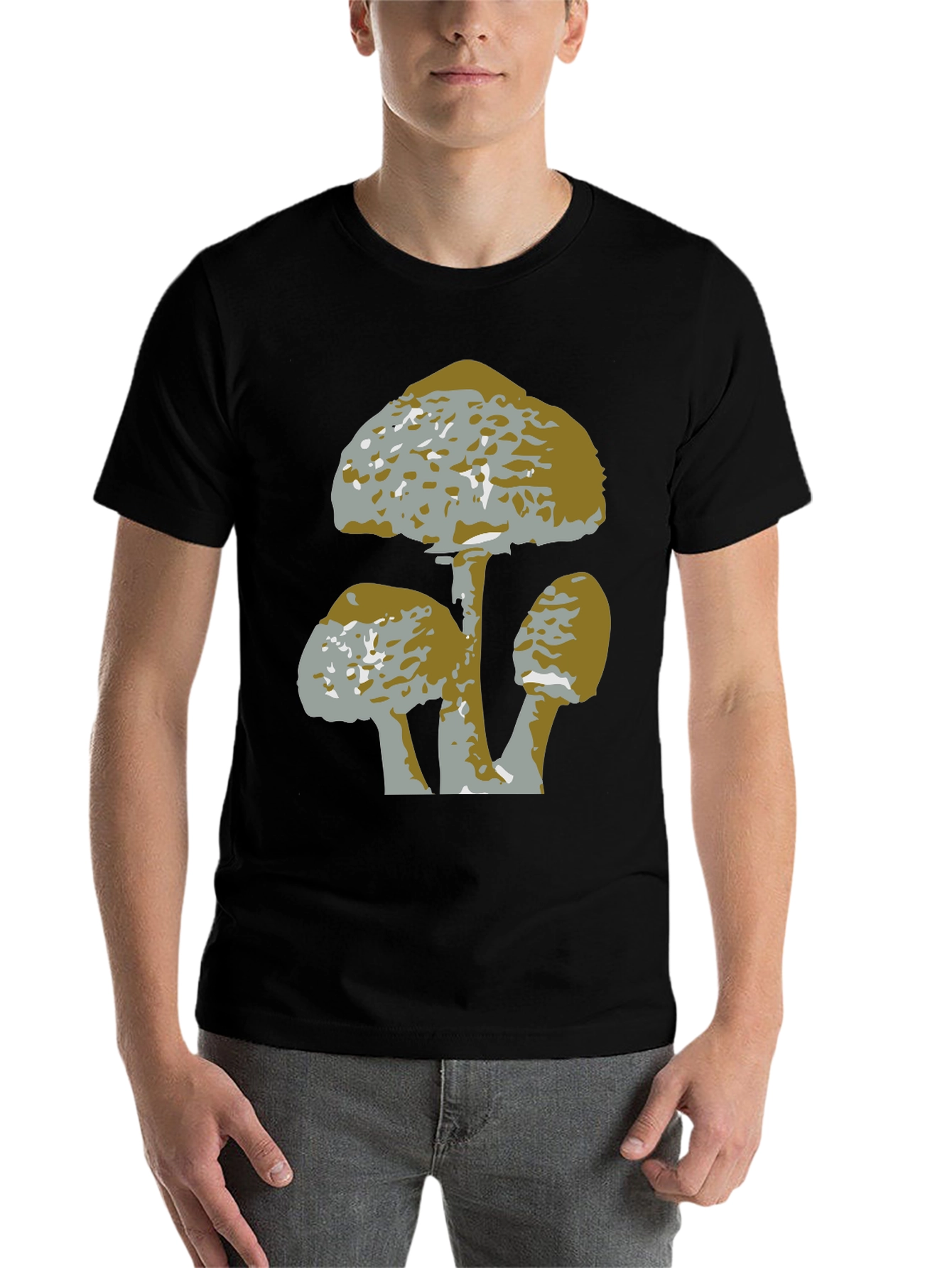 Black Mushroom Graphic Tee - Black Cotton T-Shirt view 7