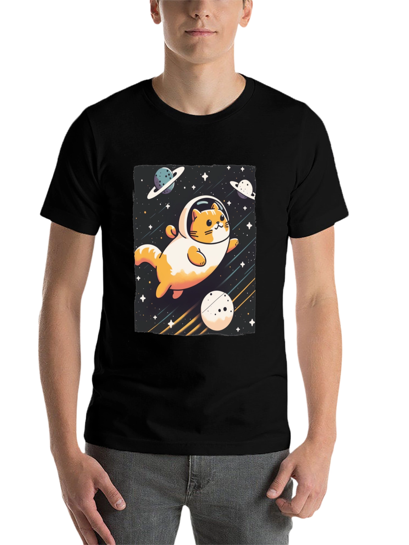 Black Space Cat T-Shirt - Galaxy Adventure Tee view 7