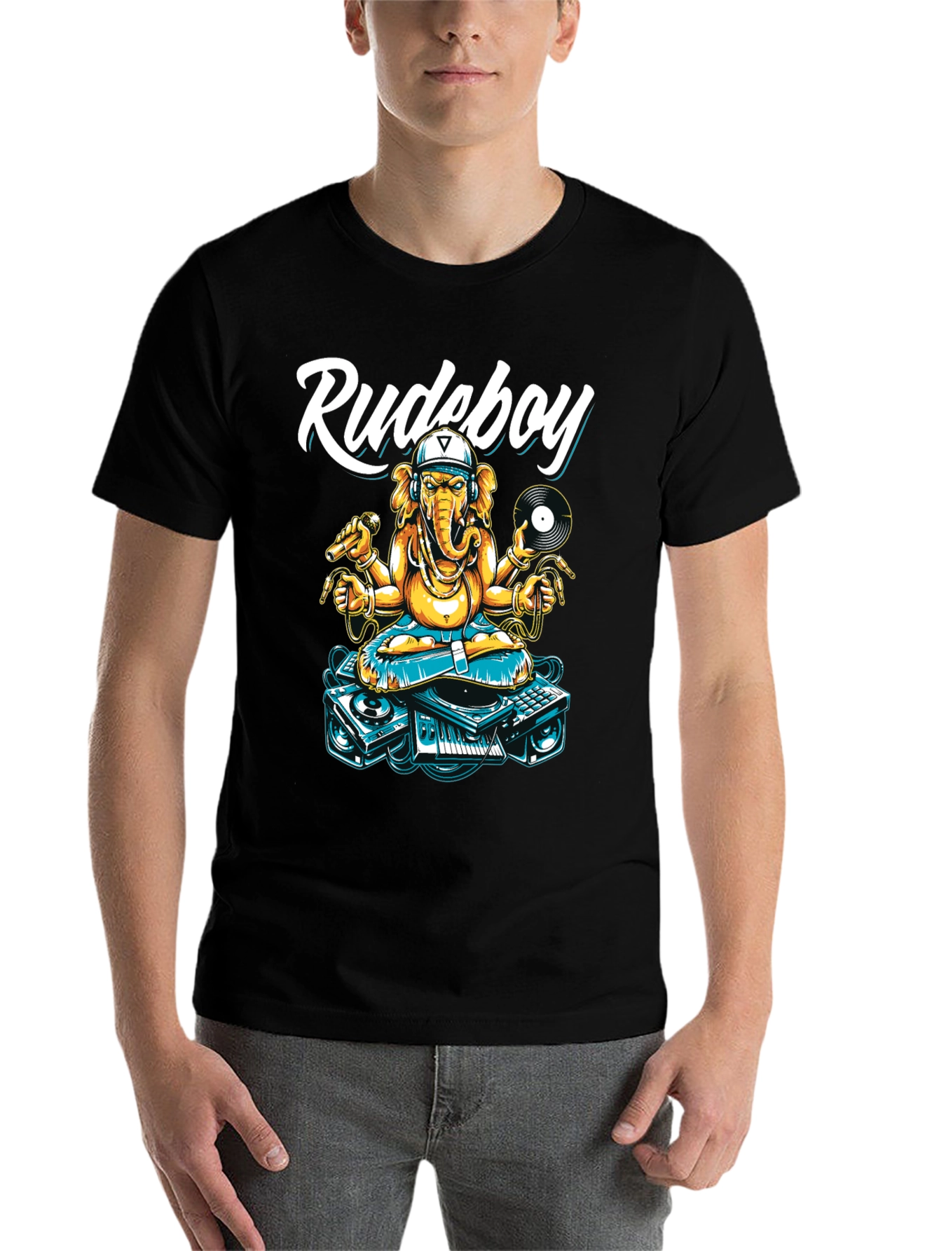 Black Rudeboy Ganesha Graphic T-Shirt view 7