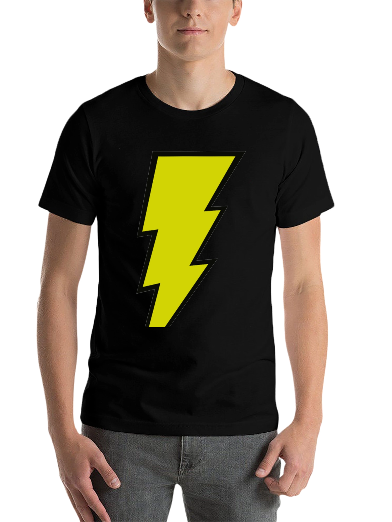 Black Black T-Shirt with Yellow Lightning Bolt Graphic view 7