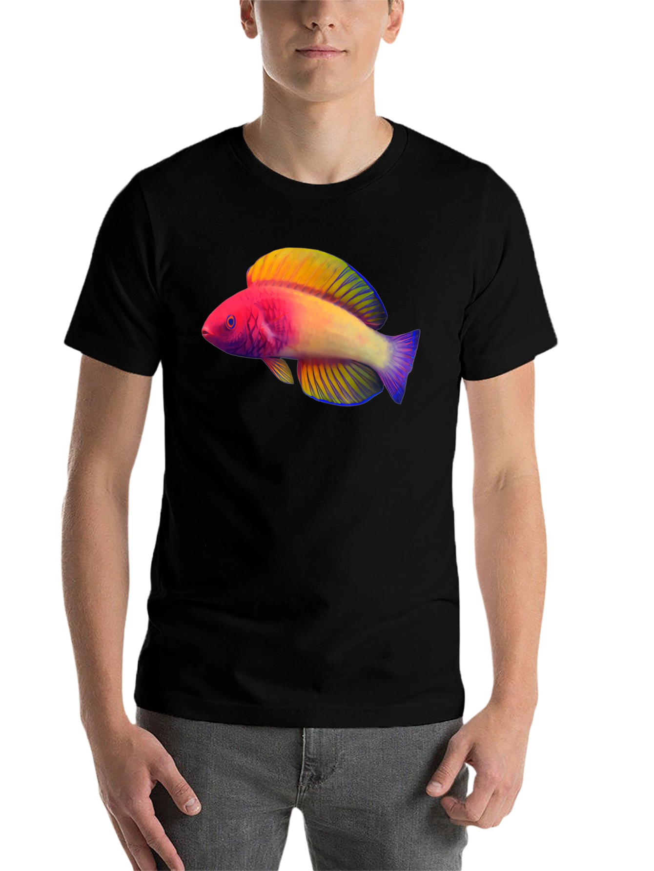 Black Colorful Fish Graphic T-Shirt view 7