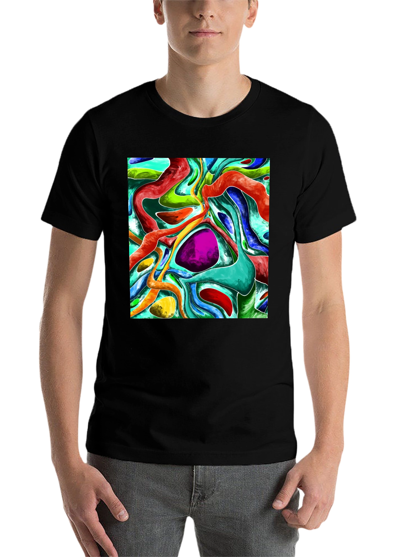 Black Abstract Fluid Art Graphic Tee - Vivid & Unique Design view 7