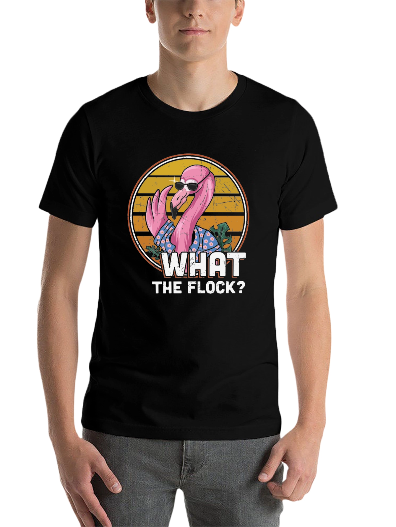 Black What the Flock Flamingo Graphic T-Shirt view 7