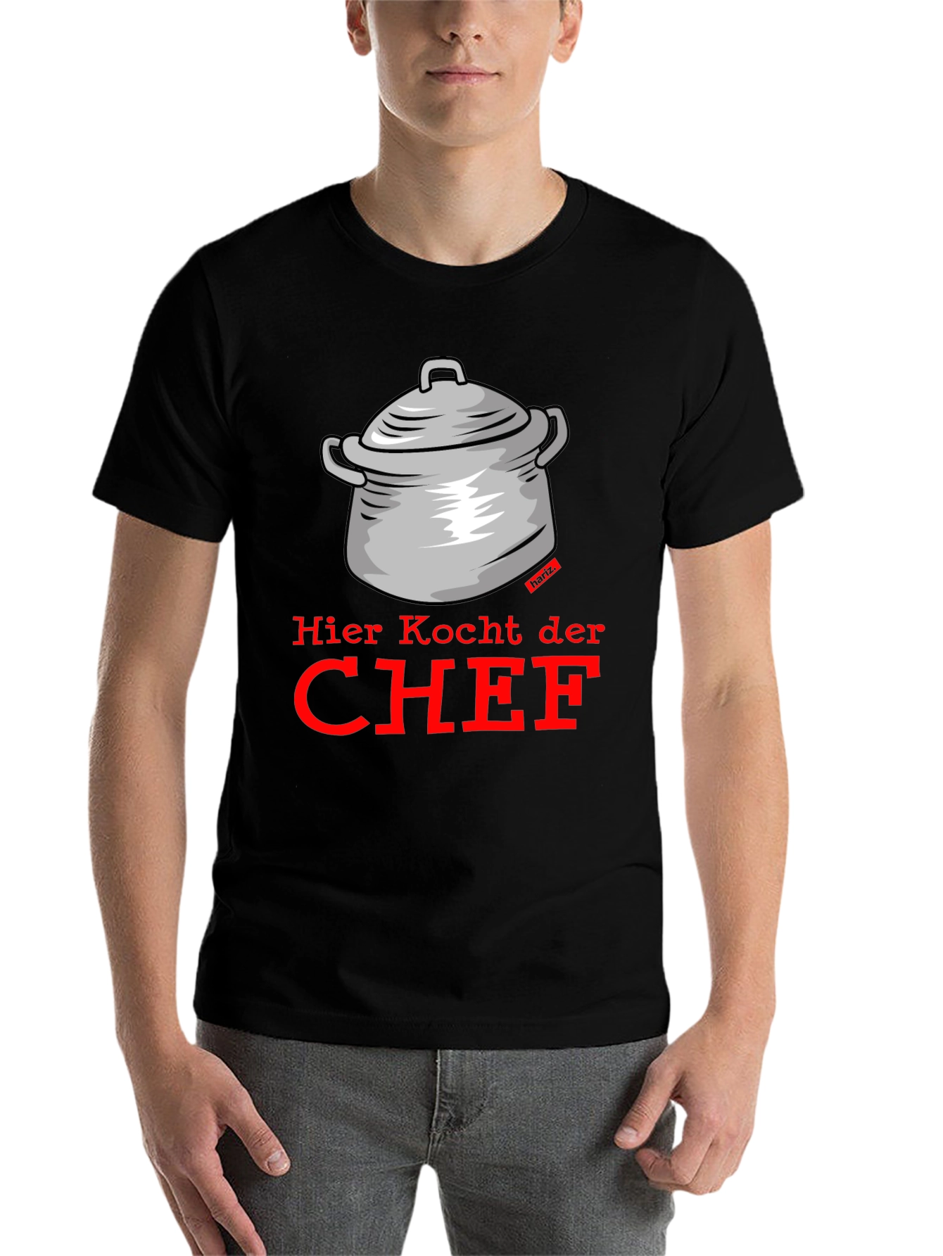 Black Chef Cooking Pot T-Shirt - Funny Kitchen Humor view 7