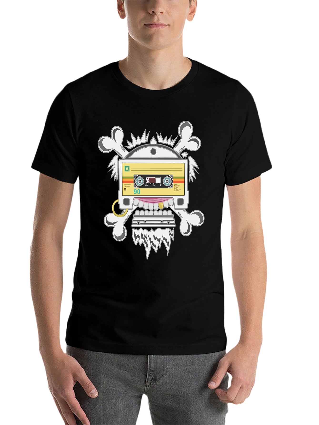 Black Cassette Tape Skull Graphic T-Shirt view 7