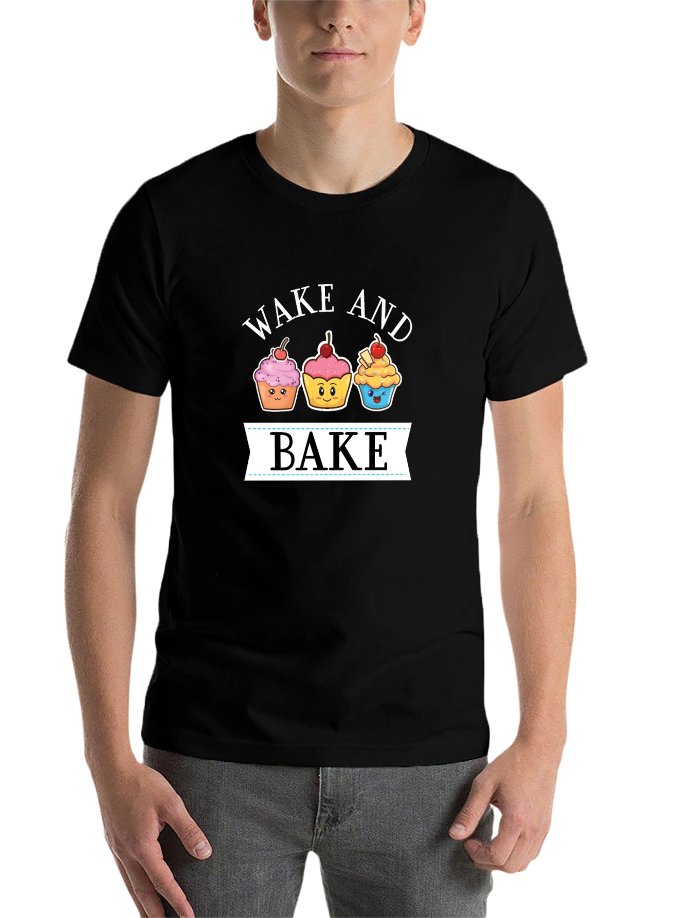 Black Wake and Bake Cupcake T-Shirt - Fun Foodie Tee view 7