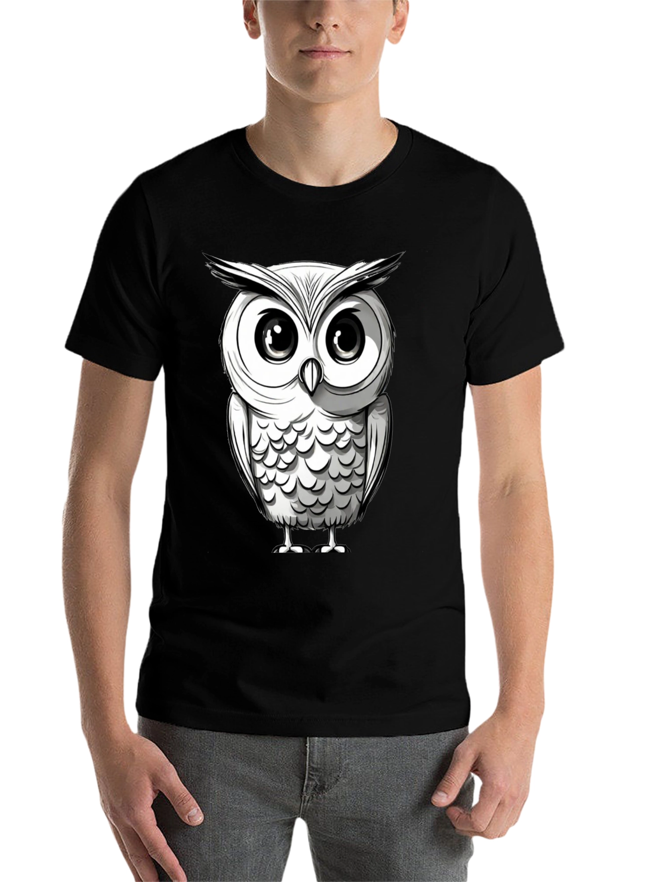 Black Owl Graphic Print Men's Black T-Shirt view 7