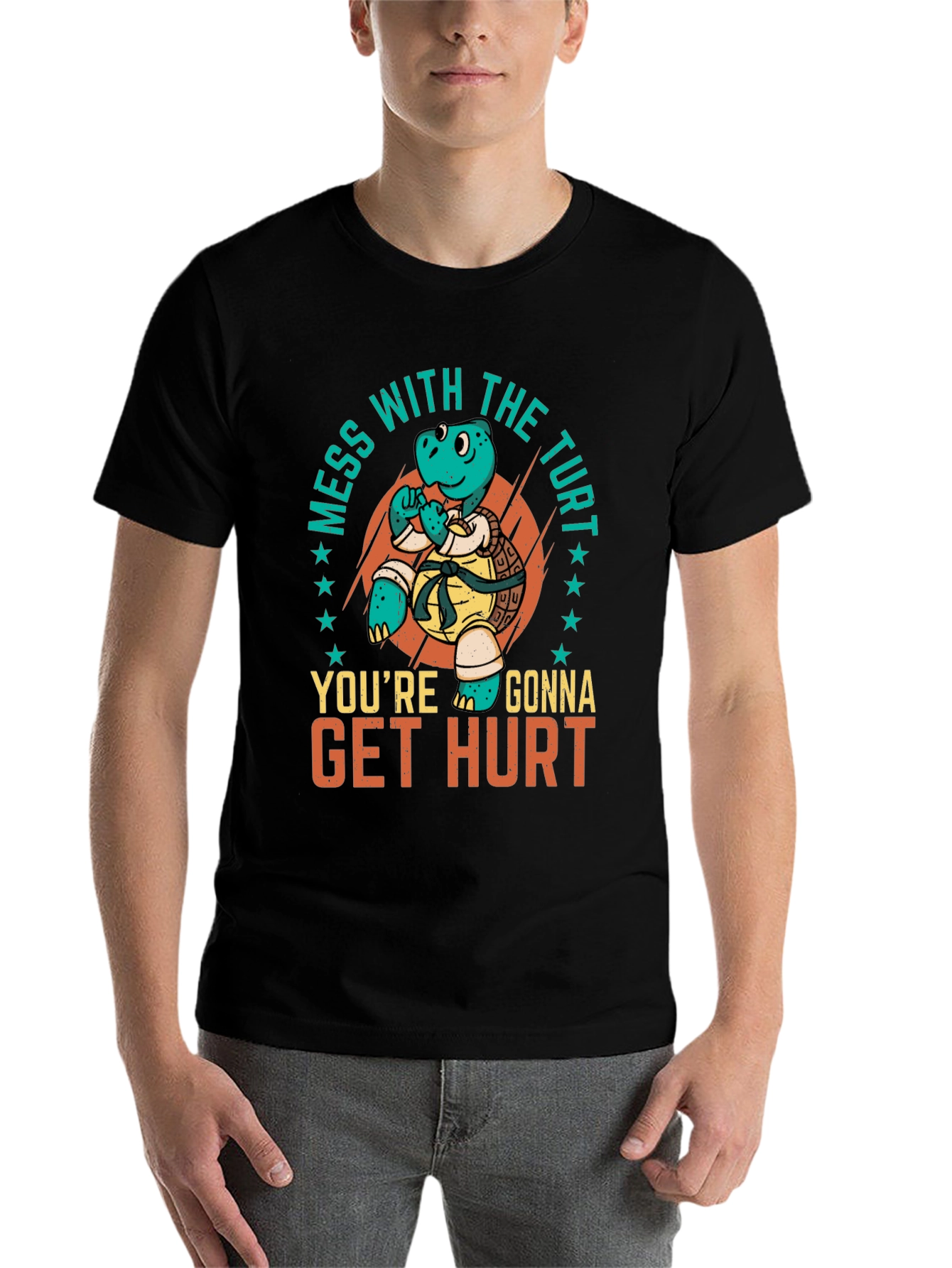 Black Martial Arts Turtle T-Shirt - Mess with the Turt view 7